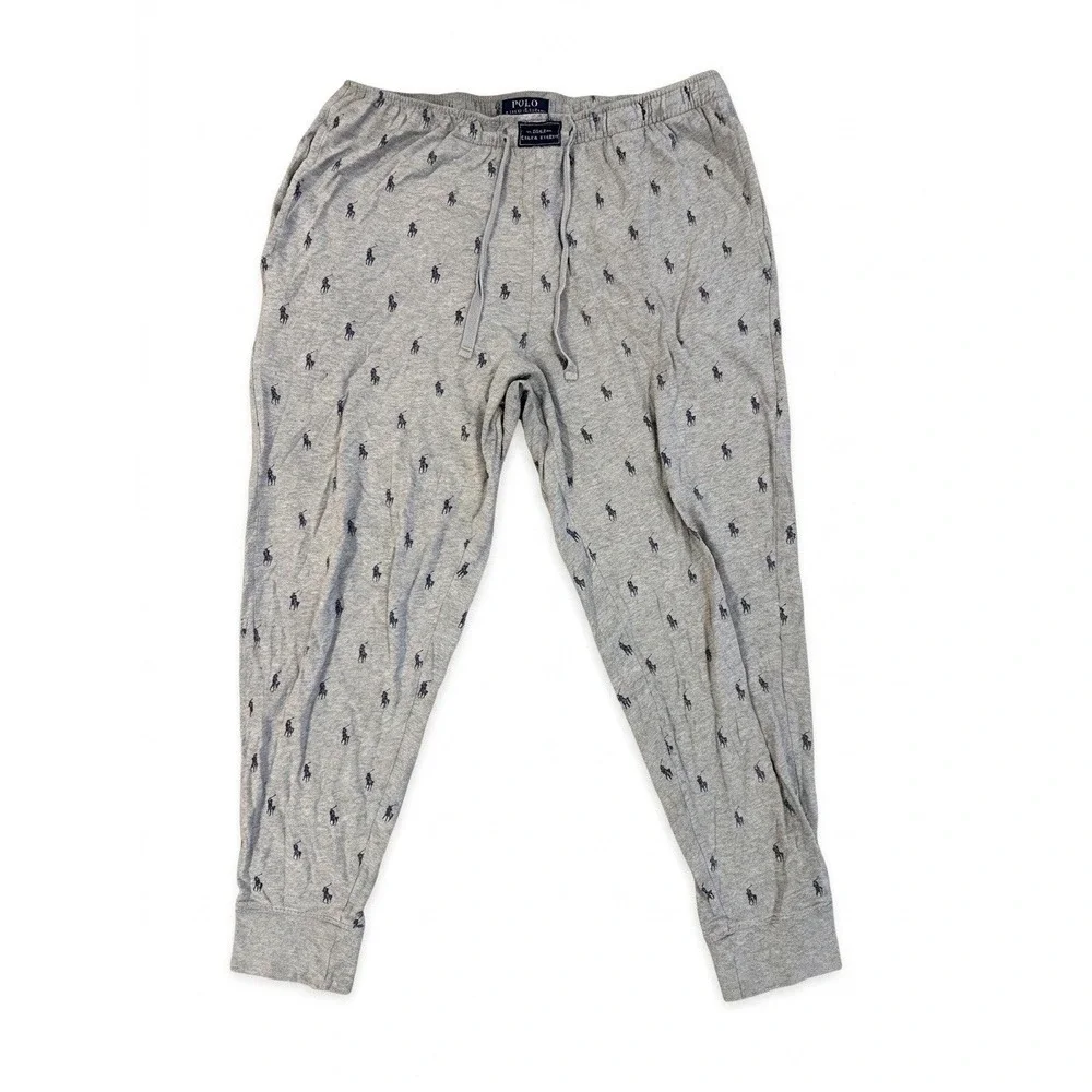 Polo Ralph Lauren Sleepwear Pants Men Gray Sz L Blue Pony's AOP D-String Cotton